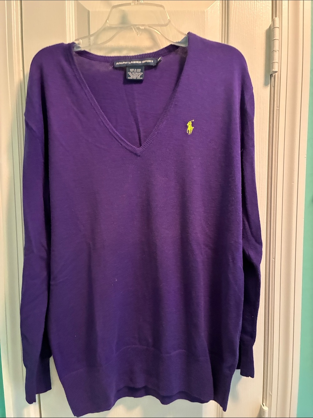Ralph Lauren Men’s Purple V-Neck Sweater with Yellow Pony Logo